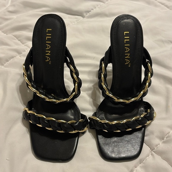 Liliana gold chain and black braided heels size 7 1/2 - Picture 1 of 6